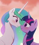  akeahi blush duo equine female friendship_is_magic hair horn mammal multicolored_hair my_little_pony outside pink_eyes princess_celestia_(mlp) purple_eyes sky smile twilight_sparkle_(mlp) 