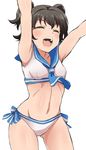  akagi_miria bikini black_hair blush breasts closed_eyes idolmaster idolmaster_cinderella_girls navel open_mouth sailor_bikini sailor_collar sailor_swimsuit_(idolmaster) shift_(waage) short_hair small_breasts smile solo swimsuit twintails 