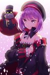  &gt;:) colonel_olcott_(fate/grand_order) detached_sleeves dress fate/grand_order fate_(series) helena_blavatsky_(fate/grand_order) highres looking_at_viewer purple_eyes purple_hair shiime short_hair smile solo thighhighs tree_of_life v-shaped_eyebrows 