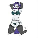  anthro anthrofied armpits big_breasts blush bra breasts cleavage clothed clothing colored edit elbow_gloves equine eyeshadow female friendship_is_magic gloves hair half-closed_eyes horn kevinsano legwear long_hair makeup mammal my_little_pony navel panties purple_hair rarity_(mlp) simple_background smile solo stockings underwear unicorn white_background 