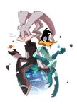  2014 alpha_channel ambiguous_gender anthro avian beak big_ears bird buckteeth clothed clothing daffy_duck duck duo earth fully_clothed lagomorph looney_tunes macro male mammal not-a-comedian plant rabbit science_fiction simple_background teeth toony transparent_background warner_brothers 