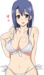  areolae bikini blue_hair blush braid breasts cleavage hera_(hara0742) huge_breasts hundred kashiwagi_miharu large_breasts long_hair looking_at_viewer navel open_mouth purple_eyes shiny shiny_skin smile solo swimsuit tied_hair white_swimsuit 