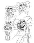  animatronic baby_(fnaf) clown female five_nights_at_freddy&#039;s looking_at_viewer machine monochrome robot unknown_artist video_games 