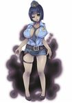  belt between_breasts blue_hair breasts brll dark_skin full_body green_eyes hat large_breasts looking_at_viewer miniskirt necktie necktie_between_breasts open_clothes open_mouth open_shirt police police_uniform policewoman pussy_juice shirt short_hair simple_background skirt solo standing star tachi-e thigh_strap tokyo_tenma uniform zombie 