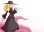  ascot backlighting blonde_hair cameko_(camel) camel_(dansen) dress female gown hat monster_girl original pillow profile simple_background solo tentacle white_background 