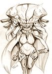  bodysuit cane cape glowing greyscale hat kamizono_(spookyhouse) kantai_collection long_hair monochrome monster mouth pale_skin shinkaisei-kan solo teeth tentacles turret wo-class_aircraft_carrier 