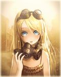  blonde_hair blue_eyes gas_mask goggles long_hair open_mouth original solo ume_(illegal_bible) 