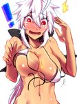  /\/\/\ 1girl ahoge bikini bikini_tan bikini_top blush bouncing_breasts breasts cleavage commentary_request crying crying_with_eyes_open embarrassed front-tie_top jin_(mugenjin) large_breasts long_hair looking_at_viewer navel open_mouth ponytail red_eyes silver_hair solo surprised swimsuit tan tanline tears unaligned_breasts untied vocaloid voyakiloid wardrobe_malfunction yowane_haku 
