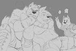  2016 abs anthro asphyxiation biceps boxers_(clothing) canine choking clothing digital_media_(artwork) dog gloves grey_background greyscale headlock male male/male mammal merfiller_(artist) monochrome muscular muscular_male pecs referee simple_background sketch sweat tongue tongue_out underwear wolf wrestler wrestling 