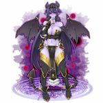  bare_shoulders black_hair black_sclera breasts brll demon_girl demon_wings detached_sleeves full_body large_breasts long_hair navel purple_skin solo tachi-e tokyo_tenma very_long_hair wings 