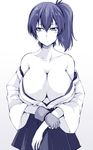  bare_shoulders breasts gloves hagane_soushi japanese_clothes kaga_(kantai_collection) kantai_collection large_breasts long_hair monochrome partly_fingerless_gloves side_ponytail single_glove sketch solo yugake 