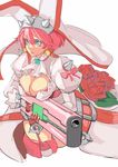  absurdres blue_eyes breasts cleavage elphelt_valentine flower green_eyes guilty_gear guilty_gear_xrd gun highres large_breasts pink_hair rose shotgun solo spikes unizama weapon 