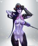  breasts female looking_at_viewer nipples not_furry overwatch pussy solo standing widowmaker_(overwatch) zeronis 
