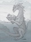  3_toes bare_back black_and_white dragon greyscale hi_res macro monochrome scales sketch smile toes water yakovlev-vad 