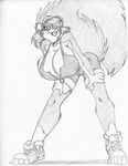  2016 anthro bent_over big_breasts big_tail breasts buckteeth cleavage clothed clothing fluffy fluffy_tail footwear haley_maruti hand_on_thigh huge_breasts looking_at_viewer mammal monochrome pendant rodent shoes shorts squirrel teeth tongue tongue_out wolfkidd 