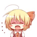  1girl ^_^ ahoge blonde_hair blush_stickers chibi closed_eyes facing_viewer fangs hair_ribbon kousa_(black_tea) necktie open_mouth ribbon rumia shaded_face short_hair solo touhou 