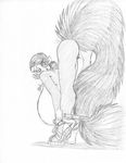  2015 anthro ass_up bent_over big_breasts big_tail breasts buckteeth butt clothed clothing eyewear female fluffy fluffy_tail footwear glasses haley_maruti hanging_breasts huge_breasts looking_at_viewer looking_back mammal monochrome open_mouth pants_down partially_clothed rear_view rodent shoes side_boob solo squirrel surprise teeth undressing wolfkidd 