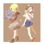  animal animal_on_shoulder blonde_hair carnet_(pokemon) coat full_body gen_3_pokemon gen_4_pokemon gible hair_ornament hair_over_one_eye holding holding_animal holding_pokemon ivory_(25680nico) jacket multiple_girls one_eye_closed parted_lips poke_ball_symbol pokemon pokemon_(creature) pokemon_(game) pokemon_dppt pokemon_xy ralts red_footwear shirona_(pokemon) shoes short_hair shorts smile standing winter_clothes younger 