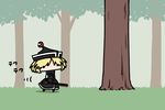  black_dress blonde_hair bow_(instrument) chibi dress forest hat kurokoori lunasa_prismriver nature solo touhou tree 