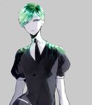  alternate_costume alternate_eye_color alternate_hair_color aqua_eyes aqua_hair aqua_lips arms_at_sides bangs belt black_neckwear collared_shirt cosplay crystal crystal_hair gem_uniform_(houseki_no_kuni) grey_background hair_between_eyes haku_(tokuray) highres houseki_no_kuni looking_at_viewer looking_to_the_side male_focus matsuno_choromatsu necktie osomatsu-kun osomatsu-san pale_skin parody puffy_short_sleeves puffy_sleeves shirt short_sleeves simple_background solo sparkle swept_bangs upper_body white_shirt 