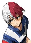  absurdres blue_eyes boku_no_hero_academia burn_scar enami_katsumi green_eyes heterochromia highres male_focus multicolored_hair red_hair scar solo todoroki_shouto two-tone_hair white_hair 