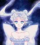  bad_id bad_pixiv_id bare_shoulders bishoujo_senshi_sailor_moon blue_eyes breasts cleavage collarbone crescent double_bun earrings facial_mark forehead_mark jewelry long_hair looking_at_viewer neo_queen_serenity saki_(hxaxcxk) small_breasts smile solo tiara tsukino_usagi twintails upper_body white_hair 