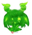  asura big_ears bust_portrait cracked_skin female green_eyes green_hair green_skin guild_wars hair horn humanoid licheart looking_at_viewer magic portrait short_hair simple_background solo video_games young 