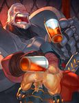  alcohol armor beam beard beer blonde_hair braid braided_beard closed_eyes drinking facial_hair gloves grey_hair laughing male_focus md5_mismatch multiple_boys nana_nakano old_man overwatch reinhardt_(overwatch) signature teeth torbjorn_(overwatch) 