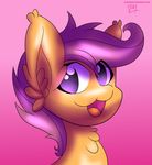  :3 absurd_res chibi close-up cub cute equine female friendship_is_magic hi_res horse looking_at_viewer magenta_hair mammal my_little_pony neoncel open_mouth orange_body pegasus pony purple_eyes scootaloo_(mlp) simple_background smile solo wings young 