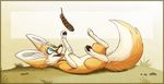  aseethe big_ears blue_eyes canine cute feathers fennec feral fox fur grass grassy_background happy hi_res mammal multicolored_fur paws playing simple_background smile two_tone_fur whiskers white_fur yellow_fur 