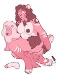  2016 4_toes anal_beads anthro breasts cat chest_tuft claws dildo duckimint feline female fur hair hand_on_butt hi_res lion lion_(steven_universe) mammal nipples nude pawpads pink_fur pink_hair pink_nipples pink_nose pink_theme plushie pose sex_toy shadowpelt signature simple_background solo steven_universe toe_claws toes tuft white_background 