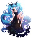  :o ankkoyom arms_at_sides bare_shoulders barefoot black_dress black_ribbon blue_eyes blue_hair crying crying_with_eyes_open dress expressionless full_body glint hair_ribbon hatsune_miku highres knees_up long_hair looking_at_viewer parted_lips ribbon shinkai_shoujo_(vocaloid) simple_background sleeveless sleeveless_dress solo tears twintails very_long_hair vocaloid white_background 