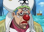  alternate_costume boat bone buggy_the_clown cloud clown_nose day epaulettes facial_hair frown goatee hat lipstick looking_at_viewer lowres makeup male_focus non-web_source ocean one_piece pirate pirate_hat polka_dot red_lipstick sailboat shirt solo striped striped_shirt water watercraft what_if 