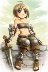  armor blonde_hair blue_eyes flat_chest maxa&#039; maxa' original short_hair smile solo sword wide_hips young 