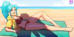  abs bare_feet beach bikini blue_hair botan botan_(yuu_yuu_hakusho) breasts female jesus_avalos large_breasts large_penis partially_clothed penis pink_eyes ponytail shadow smile yu_yu_hakusho yuu_yuu_hakusho 