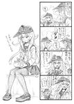  /\/\/\ 2girls 4koma akatsuki_(kantai_collection) arm_up bangs bbb_(friskuser) closed_eyes comic graphite_(medium) greyscale hair_between_eyes hands_together hibiki_(kantai_collection) highres kantai_collection loafers long_hair monochrome multiple_girls neckerchief obentou open_mouth revision school_uniform serafuku shoes sitting spoken_exclamation_mark surprised thighhighs traditional_media translated turning_head 