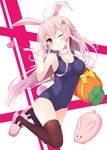  :&lt; absurdres ahoge animal_ears animal_slippers bad_id bad_pixiv_id bare_shoulders black_legwear blown_kiss braid bunny_ears bunny_slippers carrot carrot_hair_ornament chestnut_mouth choker covered_navel food_themed_hair_ornament hair_ornament hairclip heart highres holding long_hair looking_at_viewer old_school_swimsuit one-piece_swimsuit one_eye_closed open_mouth original pink_eyes pink_hair school_swimsuit slippers solo swimsuit takehana_note thighhighs very_long_hair 