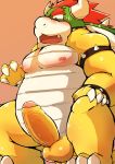  2019 anthro balls belly blush bowser bracelet collar erection horn jewelry koopa male mario_bros moobs nintendo nipples overweight overweight_male penis rusk07 scalie simple_background solo spiked_bracelet spiked_collar spiked_shell spikes video_games 