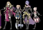  2girls armor axe black_armor black_background blonde_hair book boots breasts brother_and_sister brothers brynhildr_(tome) camilla_(fire_emblem_if) cape elise_(fire_emblem_if) fire_emblem fire_emblem_if genderswap genderswap_(ftm) genderswap_(mtf) gloves hair_over_one_eye hat leon_(fire_emblem_if) long_hair marks_(fire_emblem_if) maruo_(mokurentenpu) medium_breasts mini_hat mini_top_hat multiple_boys multiple_girls open_mouth orange_eyes purple_hair red_eyes siblings side_ponytail siegfried_(sword) simple_background sisters small_breasts staff sword tiara top_hat weapon 
