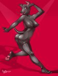  2014 angrboda anthro black_skin breasts canine dog female mammal nipple_piercing nipples nude pawpads piercing plantigrade rubber saliva simple_background solo tongue tongue_out 