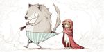  big_bad_wolf_(grimm) child cloak hood little_red_riding_hood little_red_riding_hood_(grimm) original outdoors parallela66 partially_colored standing tail tree wolf 