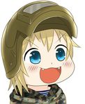  :3 :d blush blush_stickers camouflage chibi commentary cyka dot_nose eyebrows eyebrows_visible_through_hair fangs gyate_gyate hat helmet highres md5_mismatch meme military military_hat military_uniform open_mouth russian_clothes smile solo teeth uniform white_background 