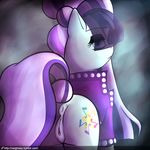  2016 abstract_background anus blue_eyes clothing coloratura_(mlp) cutie_mark earth_pony equine female feral friendship_is_magic frown fur grey_fur hair horse looking_at_viewer looking_back mammal multicolored_hair my_little_pony neighday open_mouth pony pussy solo veil 