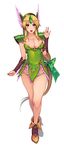  1girl :o blonde_hair blue_eyes blush bow breasts cleavage earrings gloves green_panties hair_bow head_wings highres jewelry large_breasts long_hair looking_at_viewer low-tied_long_hair open_mouth panties riesz seiken_densetsu seiken_densetsu_3 shadow simple_background solo standing underwear very_long_hair waving white_background 