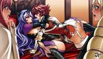  ass ass_grab bed blush breasts camilla_(fire_emblem_if) elise_(fire_emblem_if) fire_emblem fire_emblem_if grabbing_another's_ass groping hinoka_(fire_emblem_if) jadenkaiba large_breasts multiple_girls purple_hair red_hair sakura_(fire_emblem_if) saliva saliva_trail yuri 