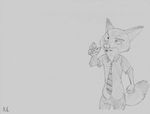  2016 airconditioner_(artist) angry anthro canine disney fox lagomorph male mammal monochrome nick_wilde pencil_(artwork) shaded simple_background sketch solo traditional_media_(artwork) white_background zootopia 
