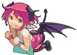  :q bike_shorts demon_girl demon_tail demon_wings full_body go_robots horns lilim_(waguruma!) looking_at_viewer pink_hair sleeveless solo striped striped_legwear symbol-shaped_pupils tail thighhighs tongue tongue_out transparent_background waguruma! wings 