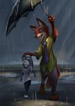  anthro canine cloud disney duo female friends fur judy_hopps latex_(artist) male mammal nick_wilde raining sad sky together umbrella water zootopia 