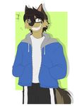  abstract_background anthro black_hair black_nose brown_fur brown_tail canine clothed clothing countershading cream_fur eyebrows fangs fully_clothed fur green_(leeomon) grey_tail grin hair hands_in_pockets hoodie leeomon looking_at_viewer male mammal multicolored_fur multicolored_tail one_eye_closed open_jacket portrait shirt short_hair shorts solo standing teeth three-quarter_portrait two_tone_fur undertale video_games wink wolf 