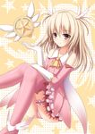  bad_id bad_pixiv_id brown_eyes collarbone detached_sleeves fate/kaleid_liner_prisma_illya fate_(series) gloves illyasviel_von_einzbern long_hair magical_girl panties pink_legwear pink_panties prisma_illya silver_hair smile solo suzuame_yatsumi thighhighs underwear white_gloves 